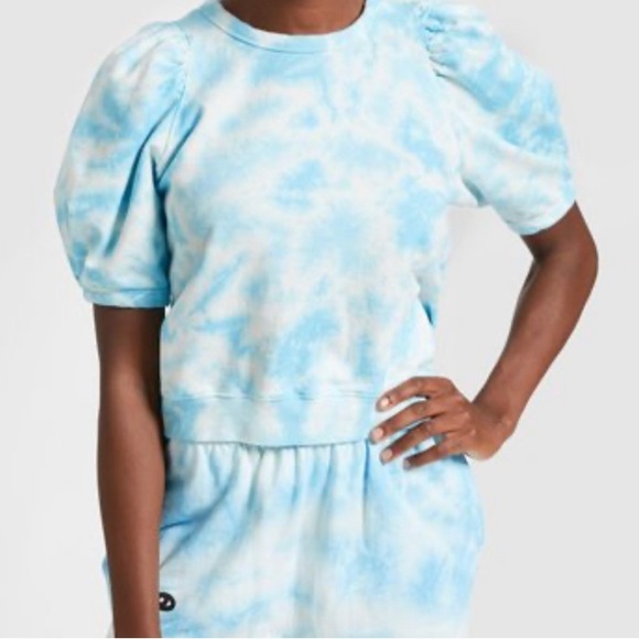CLARE V. Puff Sleeve Sweatshirt - Light Blue Tie Dye - Picture 1 of 13